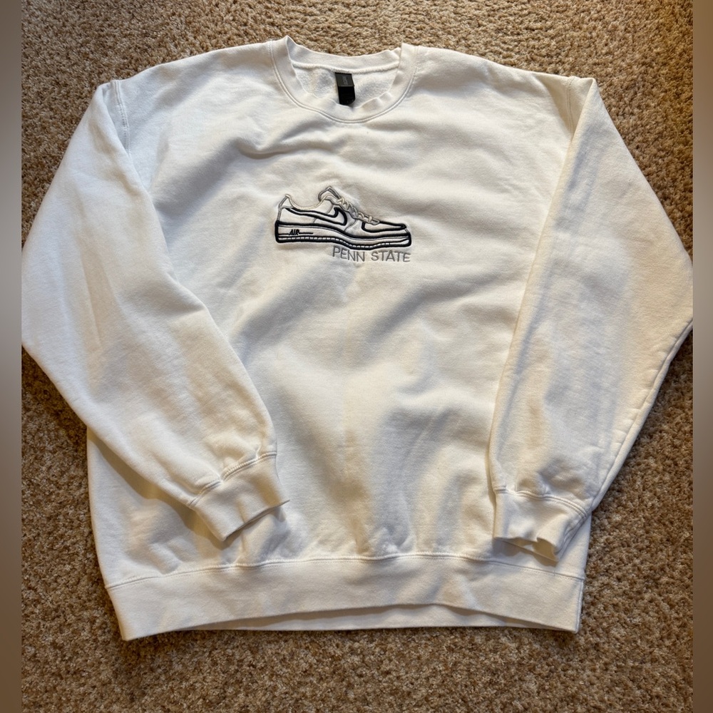 White Crewneck Sweatshirt with Sneaker Embroidery